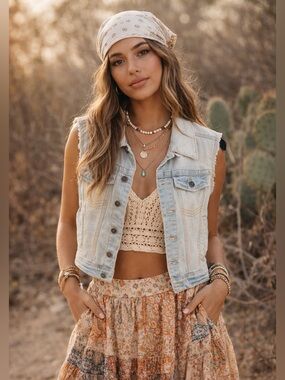 American Rag Light Wash Denim Vest - Size XS Boho, Festival Style, Casual Chic